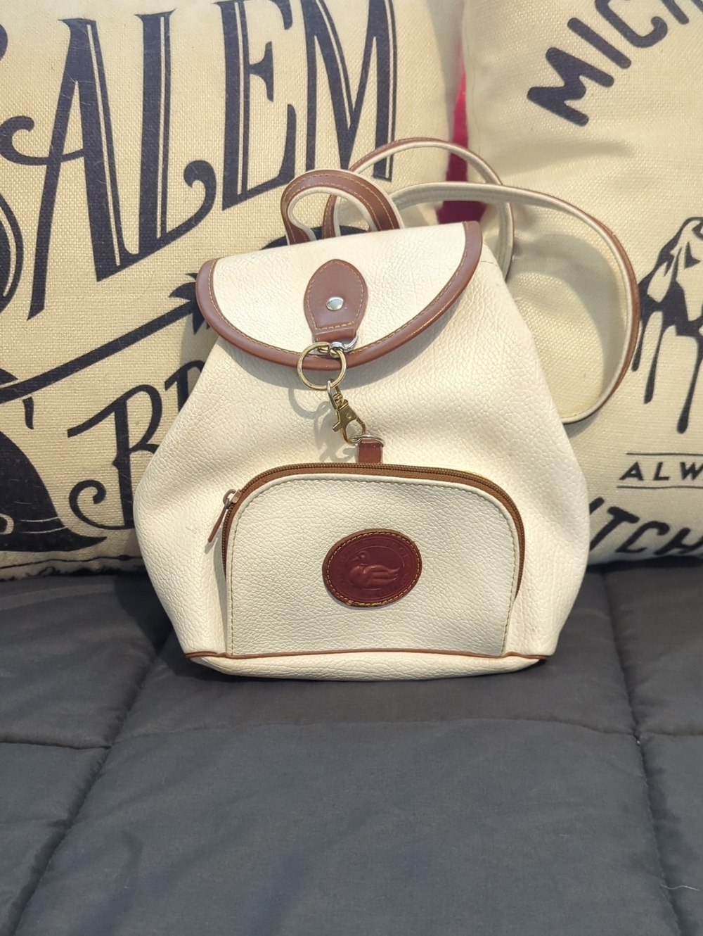 Dooney & Bourke Cream and Brown Mini Leather Backpack